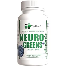 Neuro Greens | by VitaPharm Nutrition | For Men & Women | Scientifically Formulated | Limitless Performance | Support Mental Focus, Memory, Energy and Clarity | Added DMAE Bitartrate | 60 Capsules