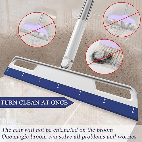 Multifunction Magic Broom, 3-in-1 Adjustable Indoor Broom Sweeper, Detachable Floor Squeegee Glass Wiper, Washable Scraping Brooms for Tile Windows, Pet Hair Remover Blue