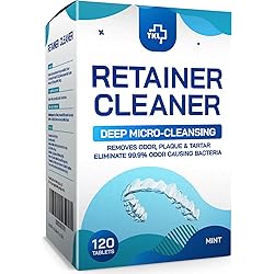 Retainer & Denture Cleaner Tablets - 4 Months Supply 120 pcs Dental Retainers for Aligner - Mouth & Night Guards - False Teeth Whitening - Removes Odor & Plaque 120 Pcs
