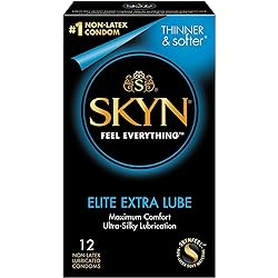 SKYN Elite Extra Lube – Ultra-Thin, Lubricated Latex-Free Condoms – Ultra-Silky Lubrication for Maximum Comfort​, 12 Count Pack of 1