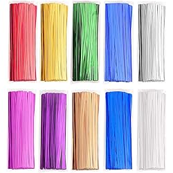 1000 Pcs Metallic Twist Ties 10 Colors Twist Tie 4" Bread Ties Twist Ties for Bags Foil Twist Ties Bag Ties Colorful Twist Ties for Party Gift Wrapping Bags Cellophane Treat Bags Bread Candy Bags