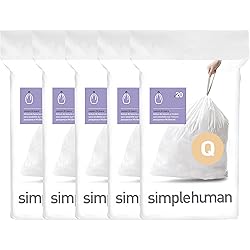 simplehuman Code Q Custom Fit Drawstring Trash Bags in Dispenser Packs, 100 Count, 50-65 Liter 13-17 Gallon, White