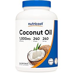 Nutricost Coconut Oil Softgels 1000mg 240 Softgels - Extra Virgin Coconut Oil - Gluten Free and Non-GMO