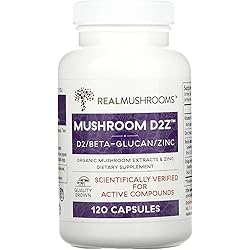 Real Mushrooms Zinc Supplements for Adults 120ct Vitamin D2 Immune Support with Chaga & Reishi - Vegan, Gluten-Free, Non-GMO Zinc Vitamins for Adults - Mushroom Zinc Tablets
