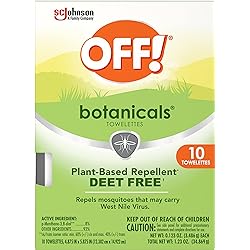 OFF! Botanicals Deet-Free Insect Repellent Wipes, Plant-Based Mosquito Repellent, 10 Count Individually Wrapped Wipes