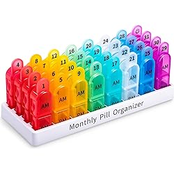 Pill Organizer Monthly 2 Times a Day - AM PM Large One Month Pills Organizer, BPA-Free 30 Day Pills Box Container Cases, Morning and Night Pill Boxes with Unique Handle Design Hold Vitamin, Medicine