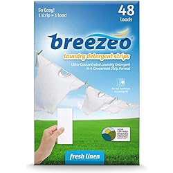 Breezeo Laundry Detergent Strips Laundry Detergent Sheets, Fresh Linen Scent, 48 Loads – More Convenient than Pods, Pacs, Liquids or Powders – Great for Home, Dorm, Travel, Camping & Hand-Washing