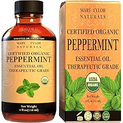 Organic Peppermint Essential Oil 4 oz, USDA Certified Mentha Piperita, Perfect for Aromatherapy, Diffuser, DIY by Mary Tylor Naturals