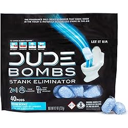 DUDE Bombs Toilet Stank Eliminator - 1 Pack, 40 Pods - Fresh Scent 2-in-1 Stank Eliminator Toilet Bowl Freshener – Refreshing Blend of Lavender, Cedar, Lime, and Eucalyptus