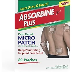 ABSORBINE JR. Micro Back, Arthritis, Neck, Foot, and Shoulder Pain Relief Patches, Hard to Reach Muscle and Joint Pain Relief Patches, 60 Count Micro Size, White
