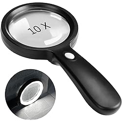 Magnifying Glass with Light, 10X Handheld Large Magnifying Glass 12 LED Illuminated Lighted Magnifier for Macular Degeneration, Seniors Reading, Soldering, Inspection, Coins, Jewelry, Exploring