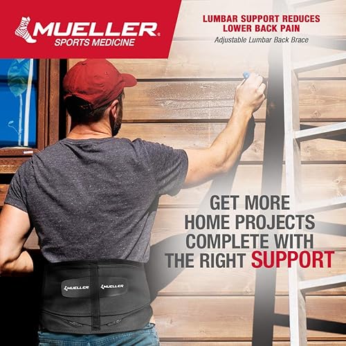 Mueller 255 Lumbar Support Back Brace with Removable Pad, Black, RegularPackage May Vary