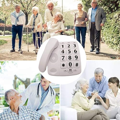 Big Button Phone for Elderly, JeKaVis J-P02 Amplified Corded Phones for Hearing Impaired Aid, Home Landline Phone for Seniors with Speaker Wall Phone Elderly Telephone, White