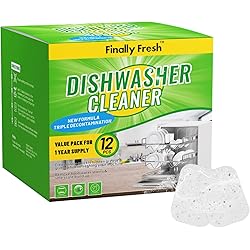 Finally Fresh Dishwasher Cleaner And Deodorizer, Dishwasher Cleaner Tablets to Remove Limescale and Mineral Buildup, Formulated to Clean Inside All Machine, 12 Count