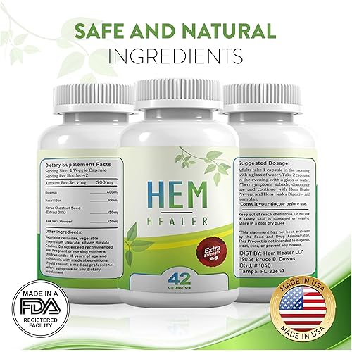 Hem Healer Hemorrhoid Treatment for Hemorrhoid Relief, Reduce Swelling and Inflammation, Soothe Itching, Burning, and Irritation, 100% Safe & Natural, Vegan - Vegetarian Friendly 42 Capsules