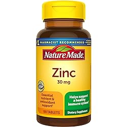Nature Made Zinc 30 mg, Dietary Supplement for Immune Health and Antioxidant Support, 100 Tablets, 100 Day Supply
