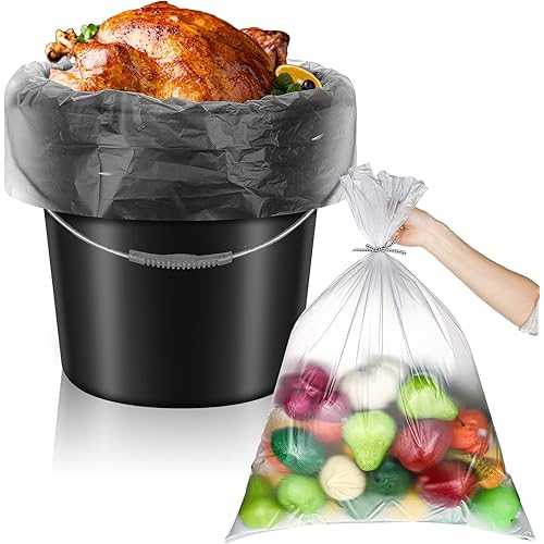 50 Pack 5 Gallon Bucket Liner Bags Clear Ice Bucket Liners 4 Mil Turkey Brine Bag Disposable Marinating Container Bag for Storage Food, Leak Proof, 20 x 28 Inches