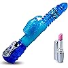 LeLuv Rabbit Vibrator Automatic Thrusting Blue Bundle with Discreet Lipstick