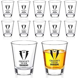 12 Pieces 2 Oz Groomsmen Shot Glasses Groom's Drinking Team Shot Glasses Wedding Party Glasses Cups Groom's Drinking Team Captain Shot Cups Wedding Party Drinking Cups for Wedding Party Supplies