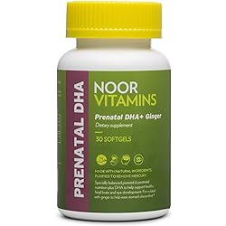 Noor Vitamins Prenatal Vitamins with DHA Includes Essential Vitamins, Folic Acid, DHA & Ginger Soothe Mom's Stomach. Non-GMO Halal Prenatal Vitamin Used BeforeDuringPost Pregnancy 1 Month Supply