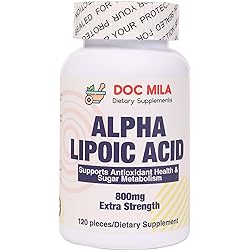 Extra Strength Alpha Lipoic Acid 800mg Per Serving, 120 Caplets - Gluten Free, Vegan, Soy Free & Non-GMO for Adults