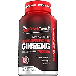 High Strength Ginseng Korean Red Panax Extract - Performance Support for Men & Women - Natural Male Enhancing & Energy Supplement Pills - 120 Vegan Capsules 1 Pack