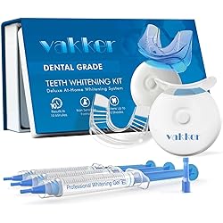 Vakker Professional Teeth Whitening Kit with LED Light 3 x 3ML 35% Carbamide Peroxide Gel Syringes and Mouth Tray 10 Min Fast Result for Sensitive Teeth Bleaching and Stains Removing Blue