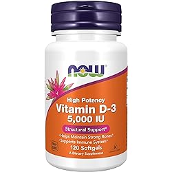 NOW Supplements, Vitamin D-3 5,000 IU, High Potency, Structural Support, 120 Softgels