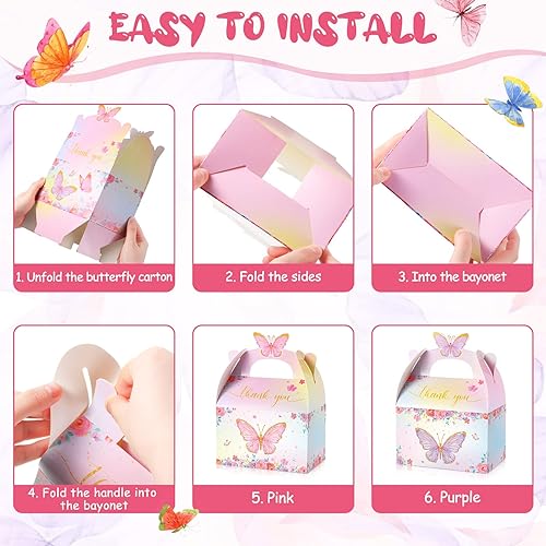 Butterfly Party Favor Treat Boxes, Pink and Purple Butterfly Floral Goodie Gable Candy Box Paper Gift Box for Birthday Party Supplies Baby Shower Wedding Party 12