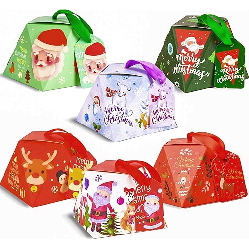 DERAYEE 24 Pcs Mini Christmas Boxes for Gifts, Christmas Treat Goody Candy Box for Party Favor Supplies