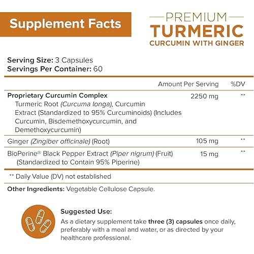 Turmeric Curcumin with Ginger & BioPerine Black Pepper Supplement :: Anti-Inflammatory, Antioxidant, Anti Aging :: 100% Natural, Non-GMO, Vegan Best Maximum Potency, No Side Effects 180 Capsules