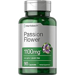 Passion Flower Capsules | 1100mg | 90 Count | Non-GMO & Gluten Free Extract Supplement | by Horbaach
