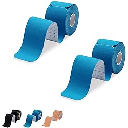 Kinesiology Tape Precut 2 Rolls Pack-Athletic Kinesiology Tape for Muscle & Joints-Physical Therapy Tape for Knee,Ankle,Shoulder,Back,Plantar Fasciitis-Latex Free and Water Resistant-40 Strips,Blue