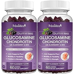MULITTEA Glucosamine Chondroitin Gummies - Extra Strength Joint Support Gummies with MSM & Elderberry for Natural Joint Support supplemen, Antioxidant Immune Support for Adults, Men & Women-2 Pack