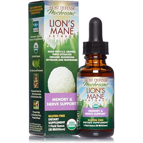 Host Defense, Lion's Mane Extract, Promotes Mental Clarity, Focus and Memory, Daily Mushroom Supplement, Vegan, Organic, 1 fl oz 30 Servings