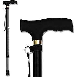 RMS Walking Cane - Adjustable Walking Stick - Lightweight Aluminum Offset Cane with Ergonomic Handle and Wrist Strap - Ideal Daily Living Aid for Limited Mobility Black