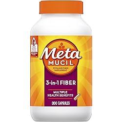 Metamucil, Psyllium Husk Fiber Supplement, 3-in-1 Fiber for Digestive Health, Plant Based Fiber, 300 Capsules