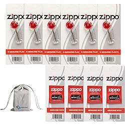 Zippo Lighter Replacement 6 Flint Dispensers 36 Flints & 4 Wicks 10 Value Pack Bundle with KKBestPack Pouch