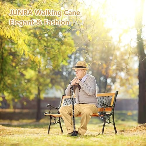 JUNRA Walking Cane with LED Light, Adjustable Folding Stick Walking Cane for Women and Men, Portable Foldable Collapsible Cane with Quad Base for Seniors Balance