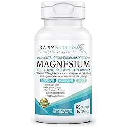 120 Capsules, 2,253mg Per Serving, Providing 420mg Elemental Magnesium, L-Threonate, Bisglycinate Chelate, Malate, for Brain, Sleep, Stress, Cramps, Headaches, Energy, Heart, from Kappa Nutrition