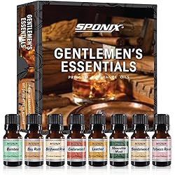 Fragrance Oil Gift Set - Gentlemen's Essentials - Leather, Bay Rum, Cedarwood, Sandalwood, Tobac Rose, Bamboo, Birchwood Pine, Masculine Musk - Premium Grade, 10mL each by Sponix