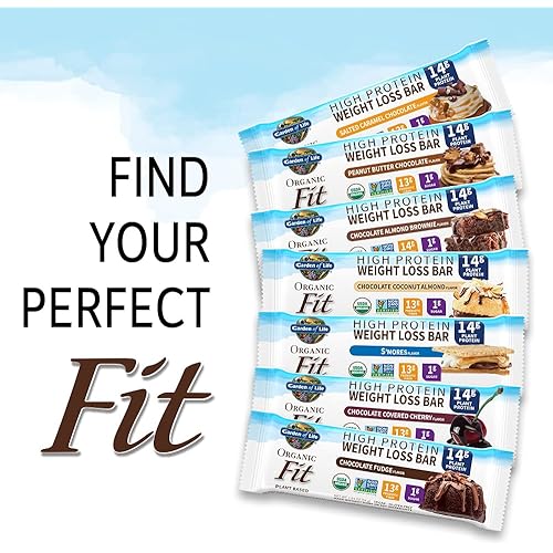 High Protein Bars for Weight Loss - Garden of Life Organic Fit Bar - Peanut Butter Chocolate 12 per carton - Burn Fat, Satisfy Hunger and Fight Cravings, Low Sugar Plant Protein Bar with Fiber