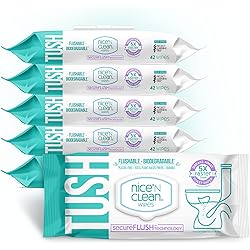 Nice 'N Clean SecureFLUSH Adult Flushable Wipes | Moist Toilet Tissue with Moisturizing Aloe & Vitamin E, 42 Count, Pack of 6