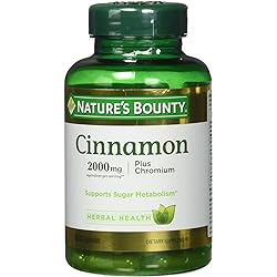 Nature's Bounty Cinnamon 2000mg Plus Chromium Dietary Supplement Capsules, 180 Count, Pack of 3