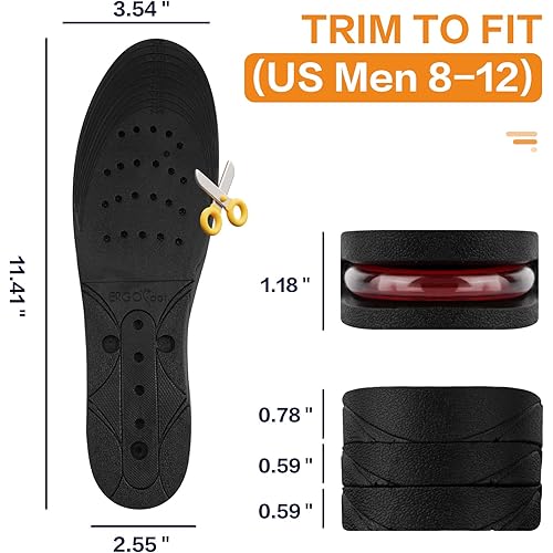 Height Increase Insoles Wider for Men, Adjustable 4-Level Up to 3.54 Inch Elevated, Air Cushioned Heel Inserts, Breathable Shoe Lifts for Men by ERGOfoot