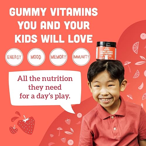 Whole Fruit Gummy Vitamins for Kids No Added Sugar, Vegan Kids Multivitamin Gummies, Plant Based Multivitamin for Kids, Whole Foods Toddler Vitamins, Organic Kids Vitamins Chewable 60 Bites Strawberry