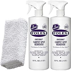 2 Bottles of FOLEX Instant Carpet Spot Remover 1 Daley Mint Cleaning Cloth | Instant Rug, Upholstery, and Spot Carpet Stain Remover Kit, 32oz
