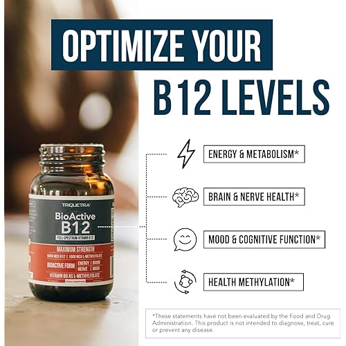 BioActive Vitamin B12 - 5000 mcg, Contains 3 BioActive B12 Forms Plus Methylfolate Cofactor - Methyl B12, Adenosyl B12 & Hydroxy B12 | Supports Energy, Metabolism & Mood | Vegan, Non-GMO 60 Servings