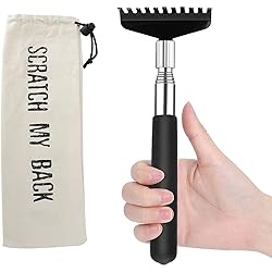 Oversized Portable Extendable Back Scratcher, Upgraded Metal Stainless Steel Telescoping Back Scratcher Tool with Canvas Carrying Bag Black