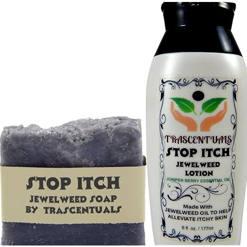 TRASCENTUALS Stop Itch Combo Pack Jewelweed Lotion and Soap for Natural Itch Relief from Insect Bites Poison Ivy or Dry Skin Made with Juniper Berry Essential Oil